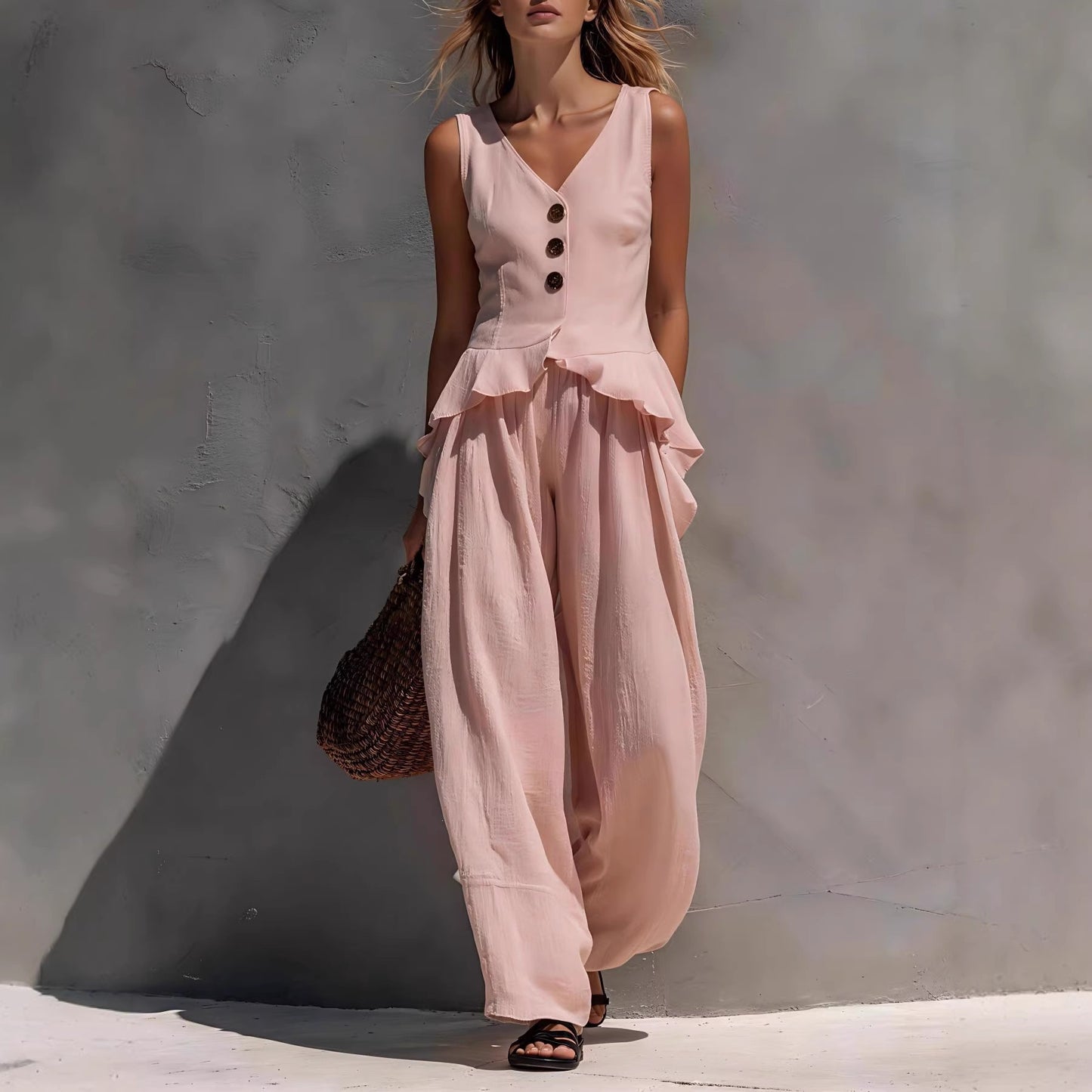 Triplechic™ VRuffle Flow Wide-Leg Set