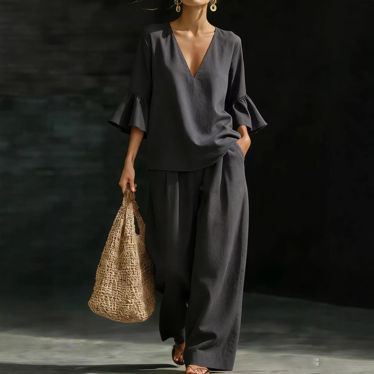 Triplechic™ VRuffle Flow Wide-Leg Set
