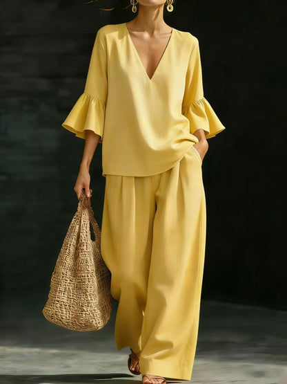 Triplechic™ VRuffle Flow Wide-Leg Set