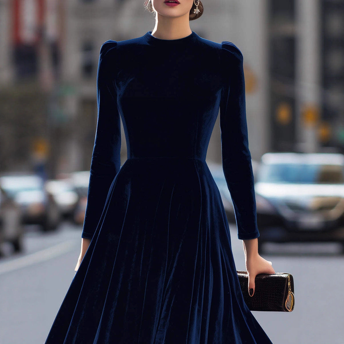 Triplechic™ Velvet Long-Sleeve Dress
