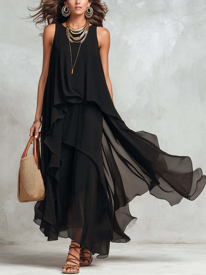 Triplechic™ NoirAsym Flow Maxi Dress