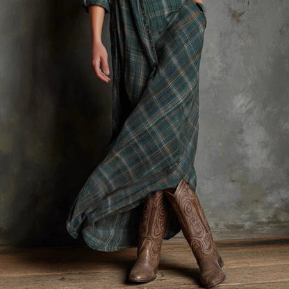 Triplechic™ Plaid Lapel Long Sleeve Dress