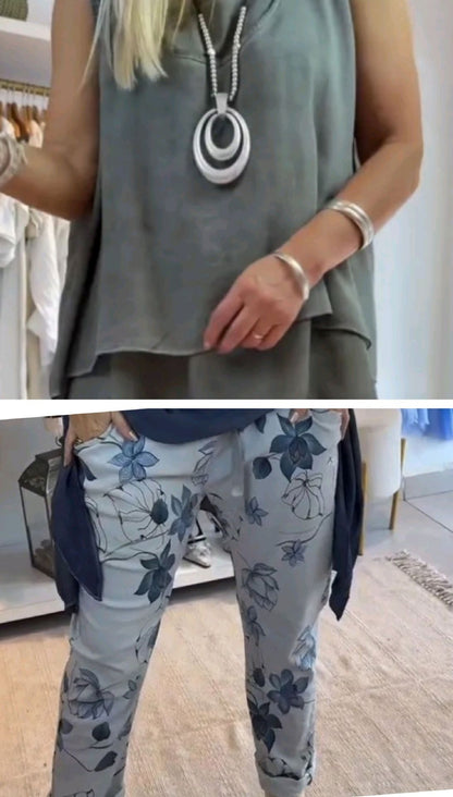 Triplechic™ Two-Piece Set – Sleeveless Top & Printed Pants