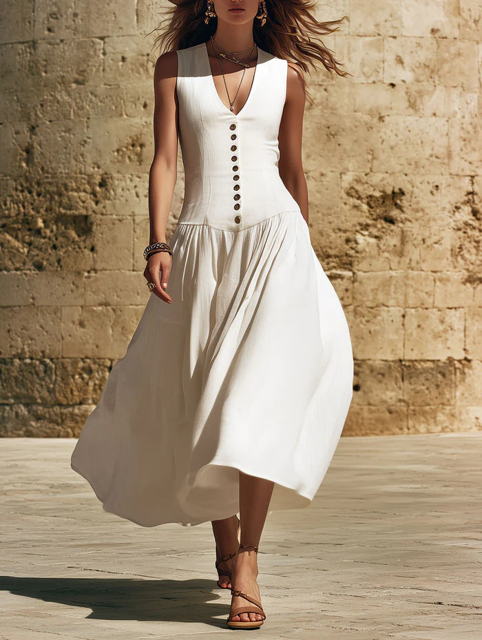 Triplechic™ LinenContour V Button Dres