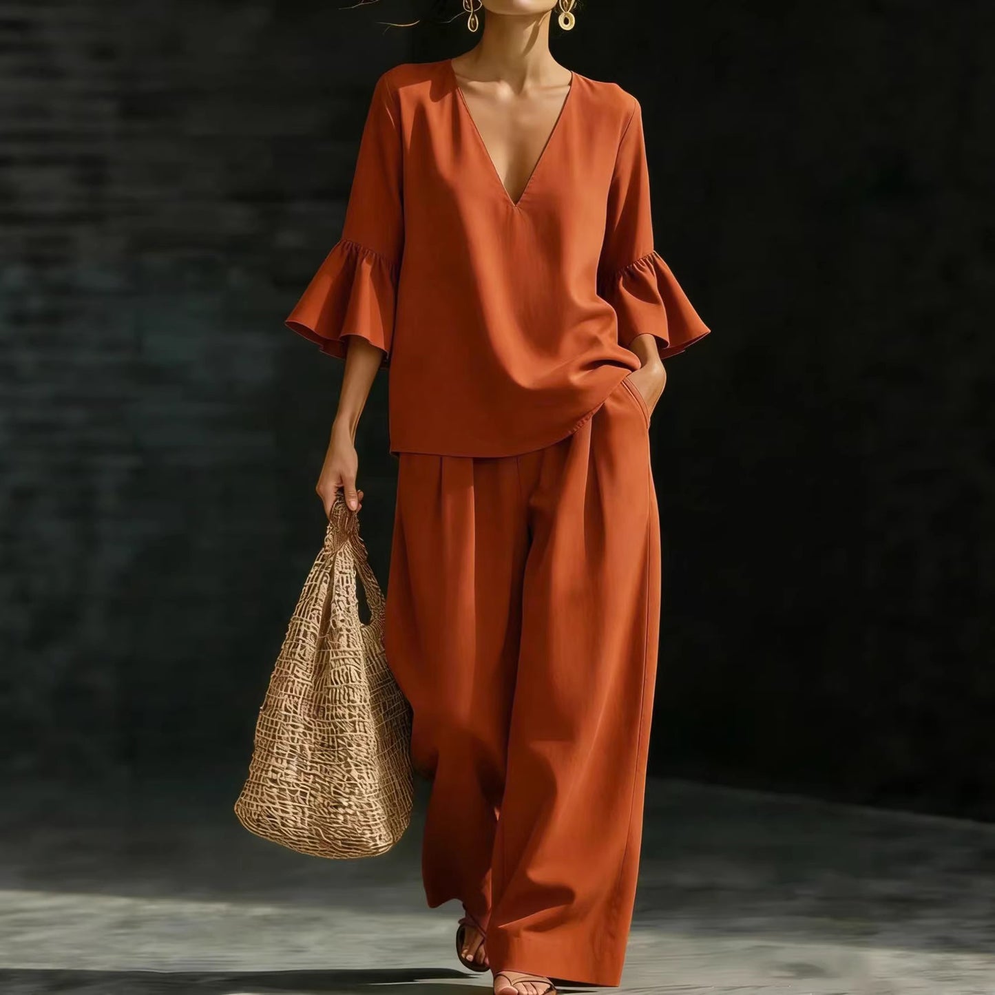 Triplechic™ VRuffle Flow Wide-Leg Set
