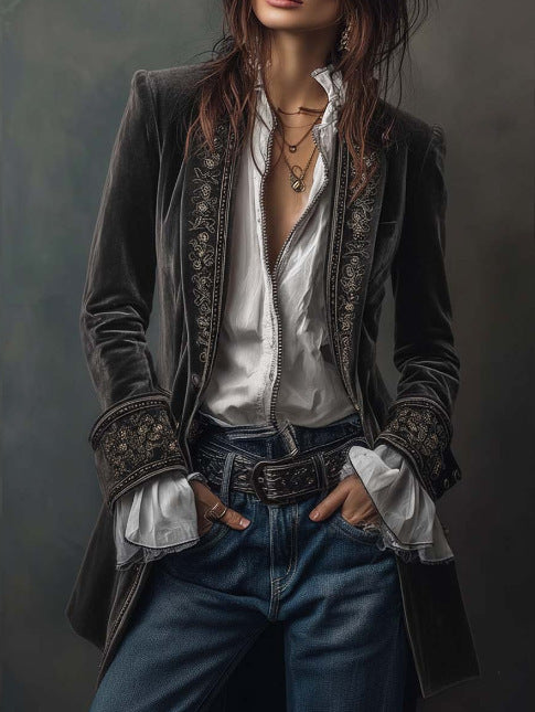 Triplechic™ Lace Stitch Velvet Coat