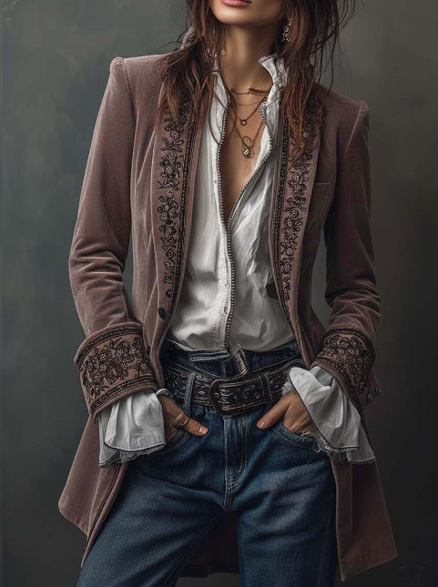 Triplechic™ Lace Stitch Velvet Coat