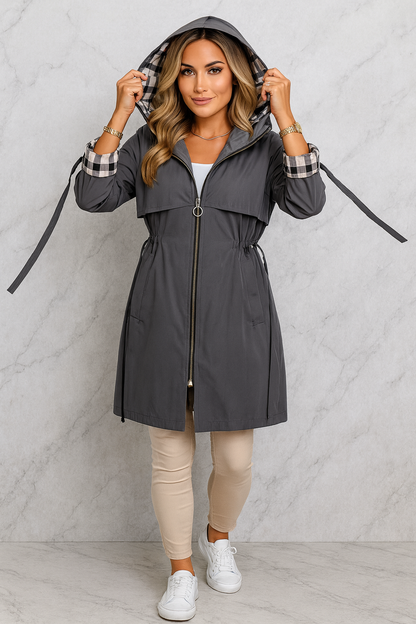 Triplechic™ Plaid Hooded Zip-Up Coat