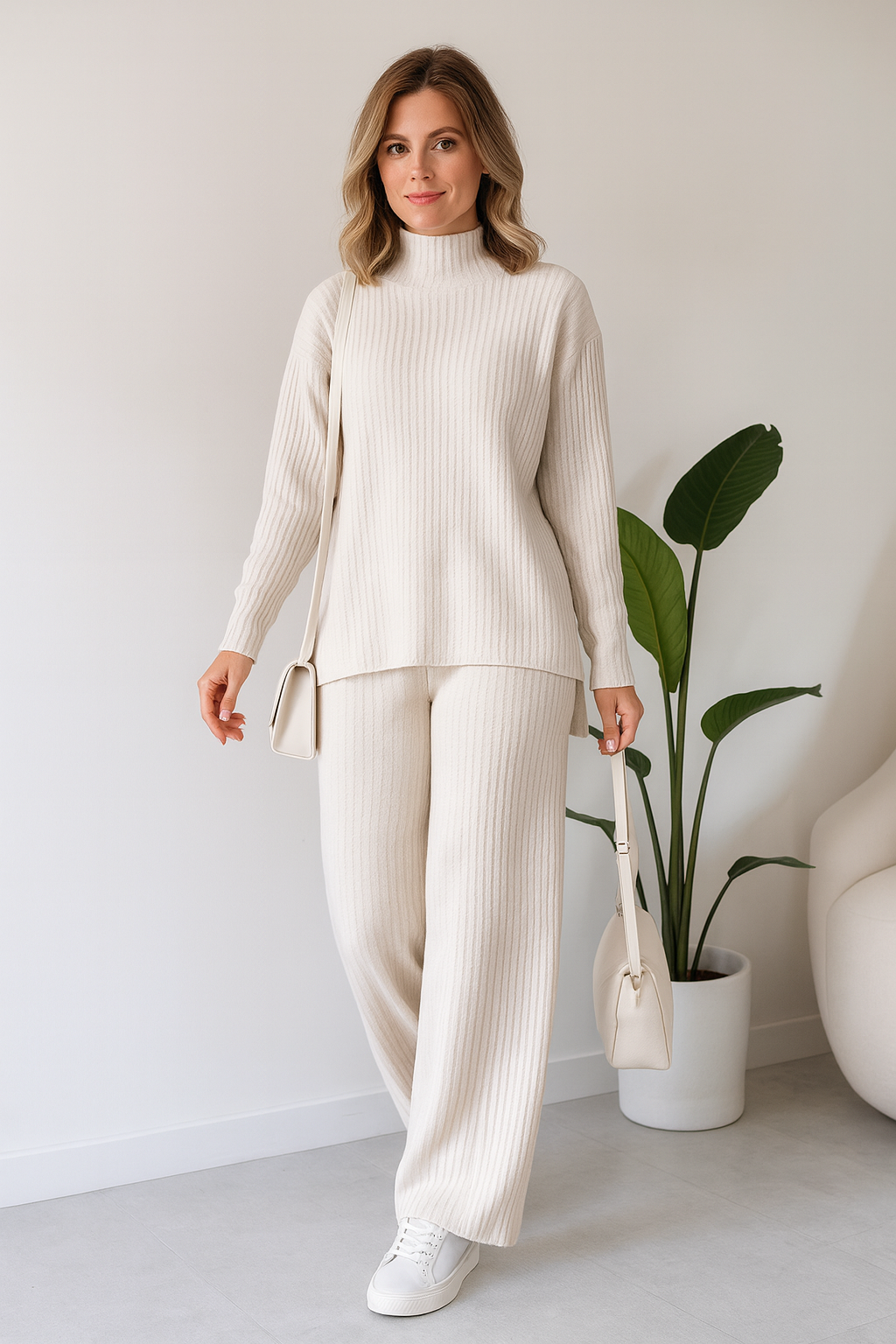 Triplechic™ Knit Turtleneck Split-Leg Set