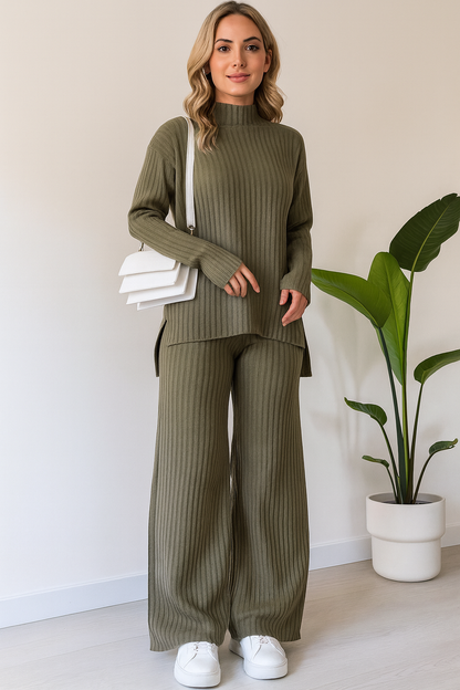 Triplechic™ Knit Turtleneck Split-Leg Set