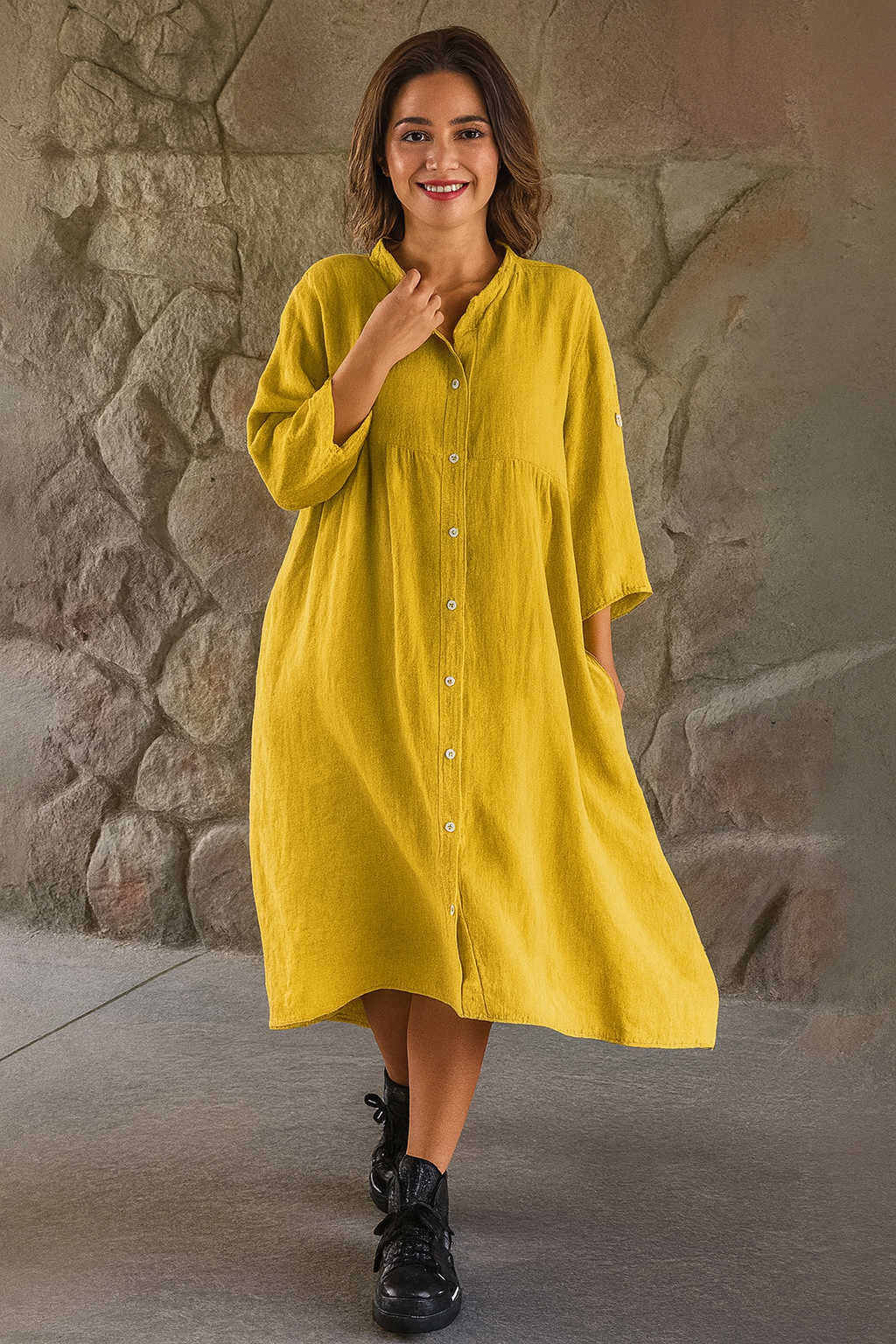 Triplechic™ Classic Stand-Collar Maxi Dress