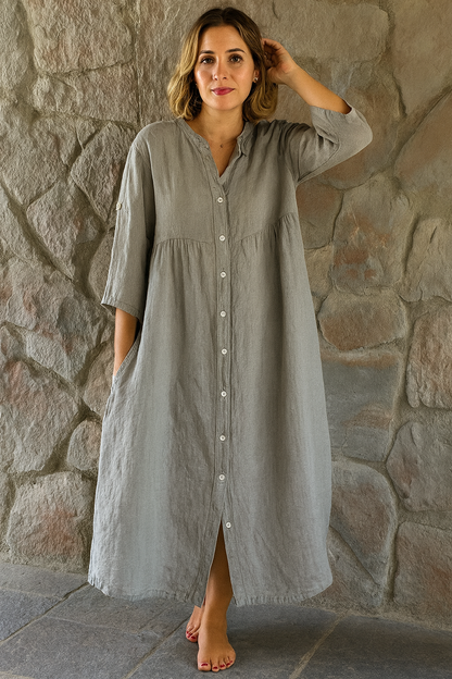 Triplechic™ Classic Stand-Collar Maxi Dress