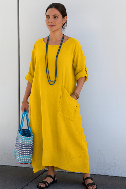 Triplechic™ Cotton-Linen Ribbon Pocket Dress