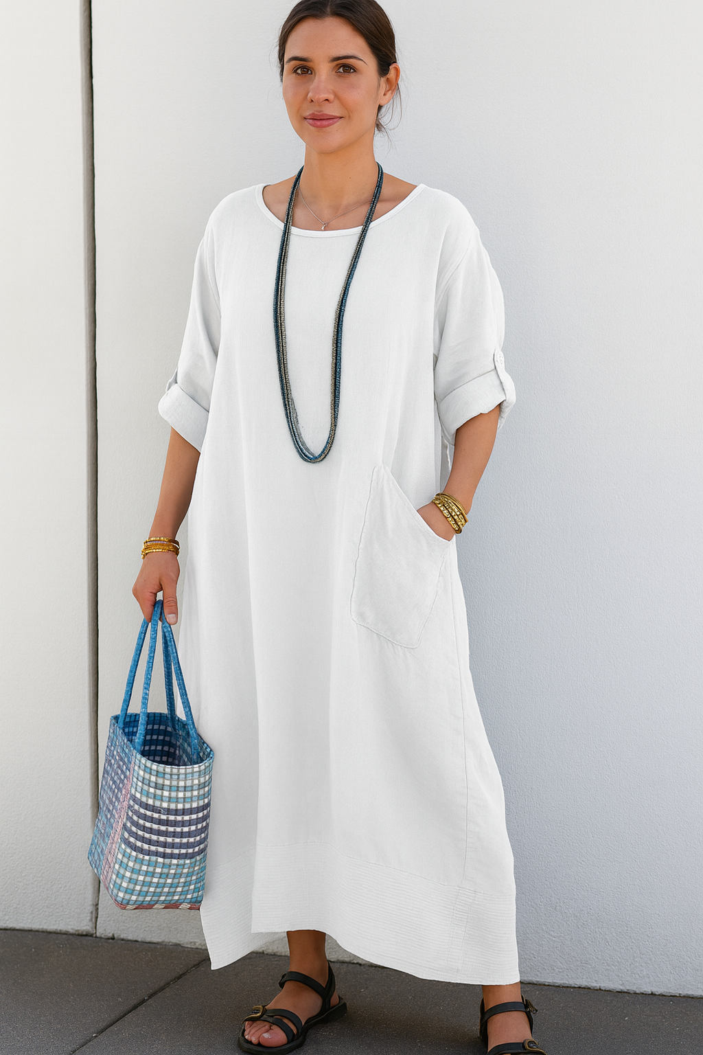 Triplechic™ Cotton-Linen Ribbon Pocket Dress