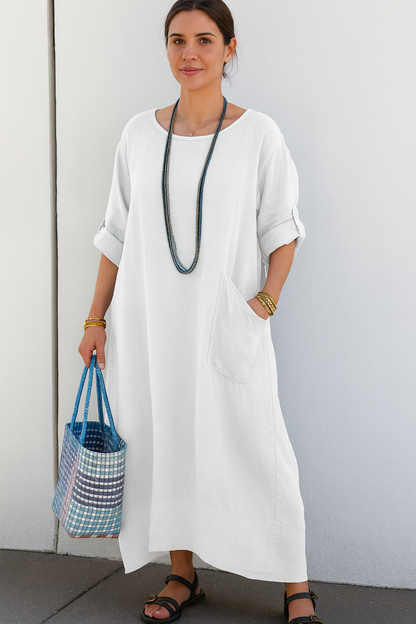 Triplechic™ Cotton-Linen Ribbon Pocket Dress