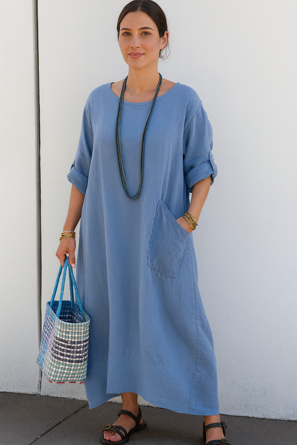 Triplechic™ Cotton-Linen Ribbon Pocket Dress