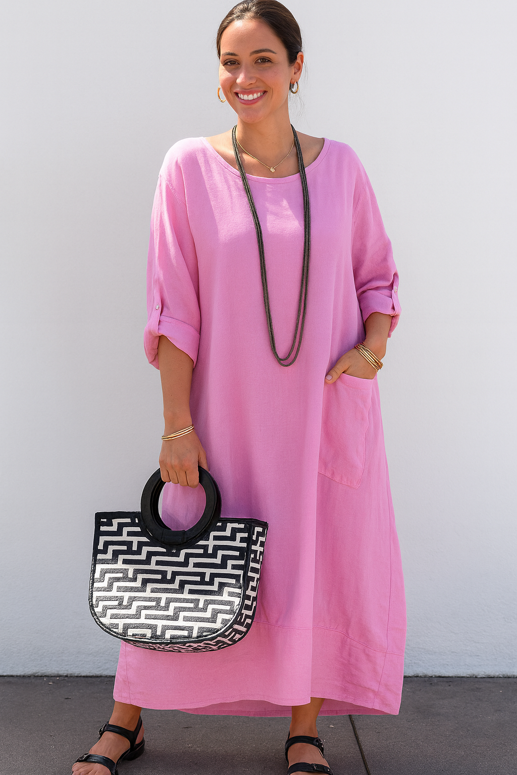 Triplechic™ Cotton-Linen Ribbon Pocket Dress