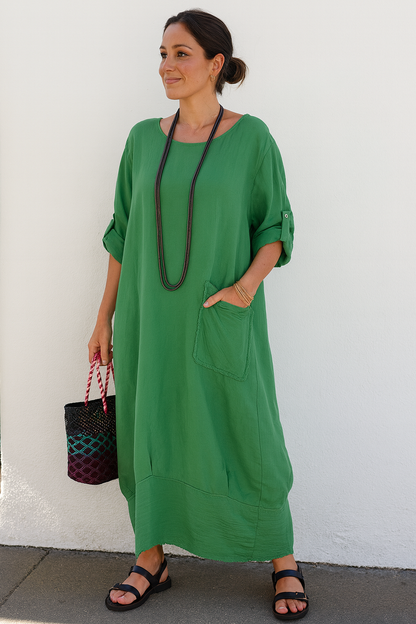 Triplechic™ Cotton-Linen Ribbon Pocket Dress