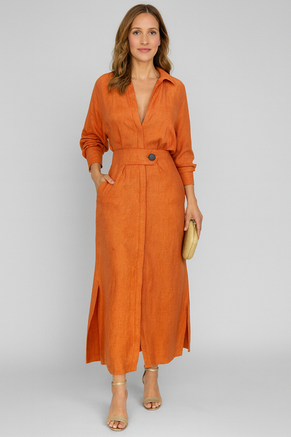 Triplechic™ Elegant Tie-Waist Shirt Dress