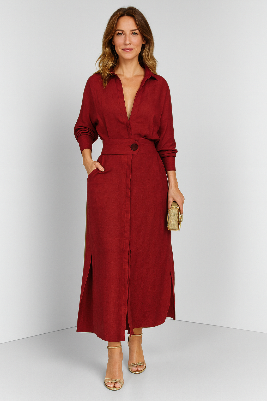 Triplechic™ Elegant Tie-Waist Shirt Dress