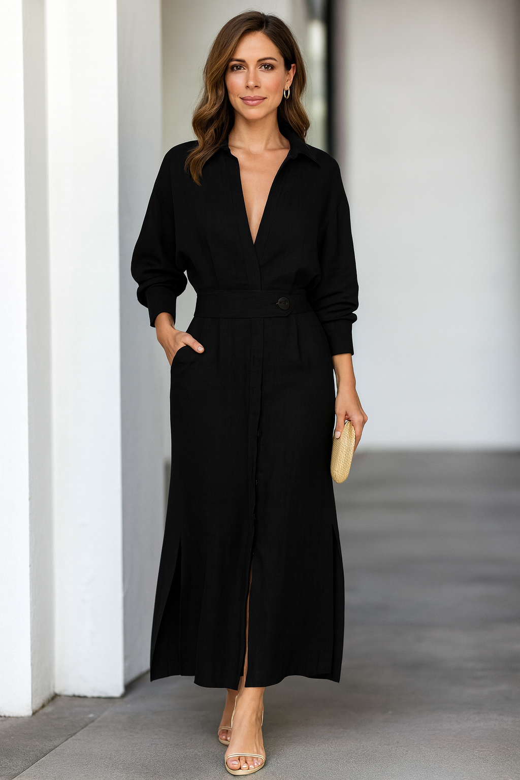 Triplechic™ Elegant Tie-Waist Shirt Dress