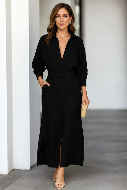 Triplechic™ Elegant Tie-Waist Shirt Dress