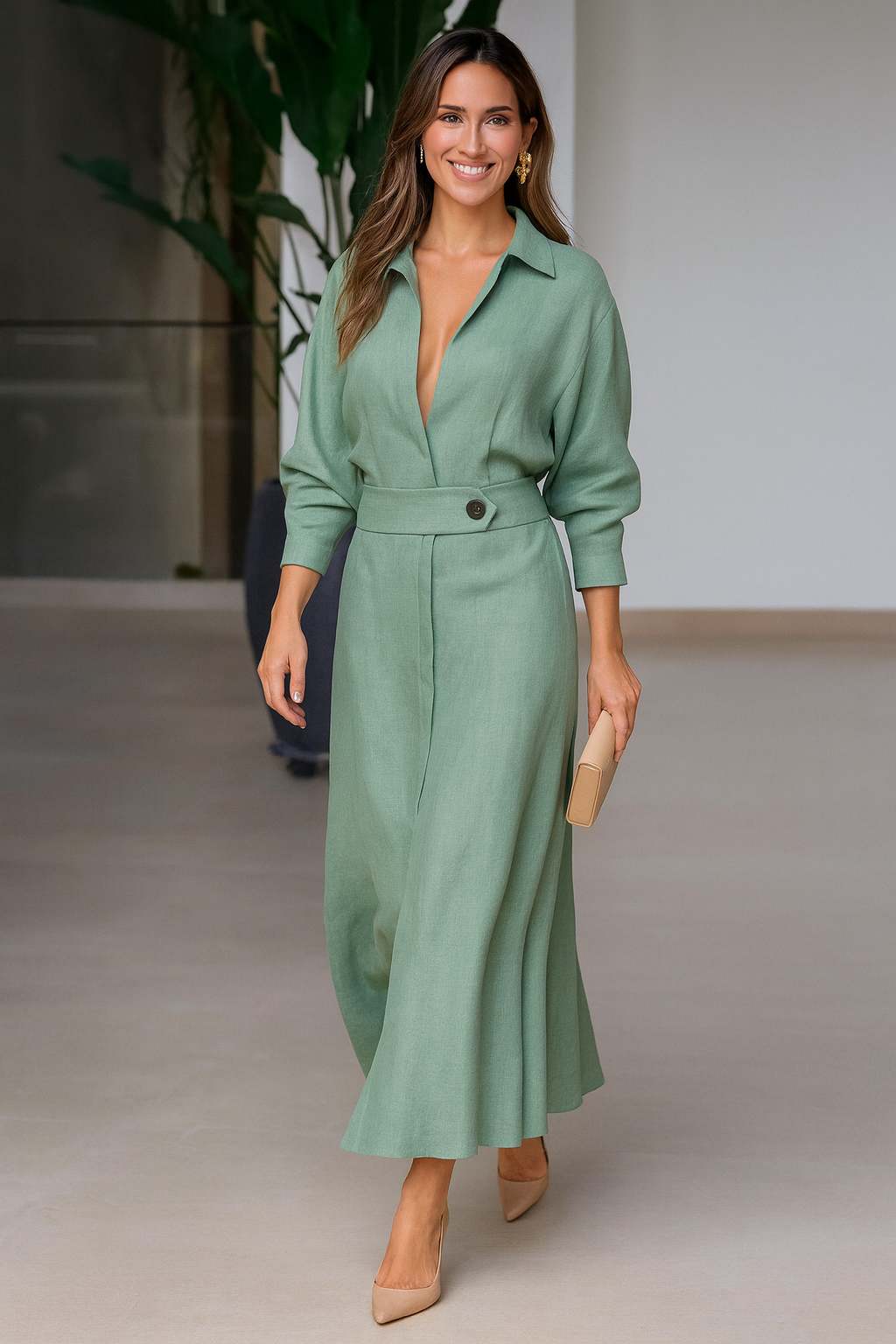 Triplechic™ Elegant Tie-Waist Shirt Dress