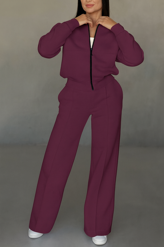 Triplechic™ Zip-Up Jacket & Wide-Leg Pants Set