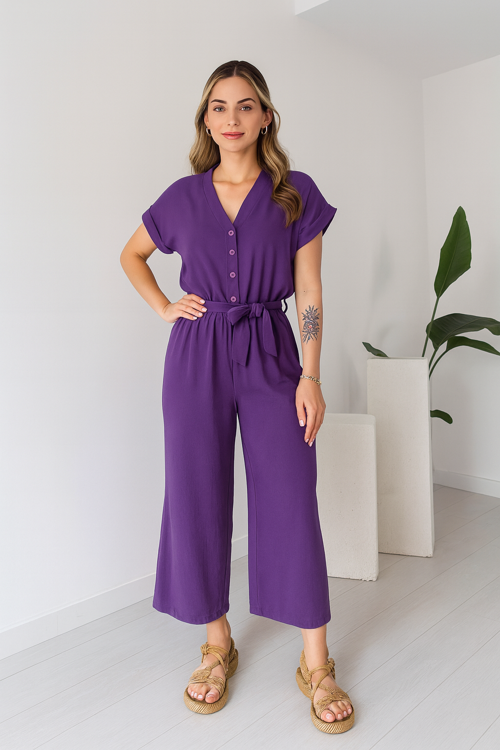 Triplechic™ V-Neck Lace-Up Jumpsuit