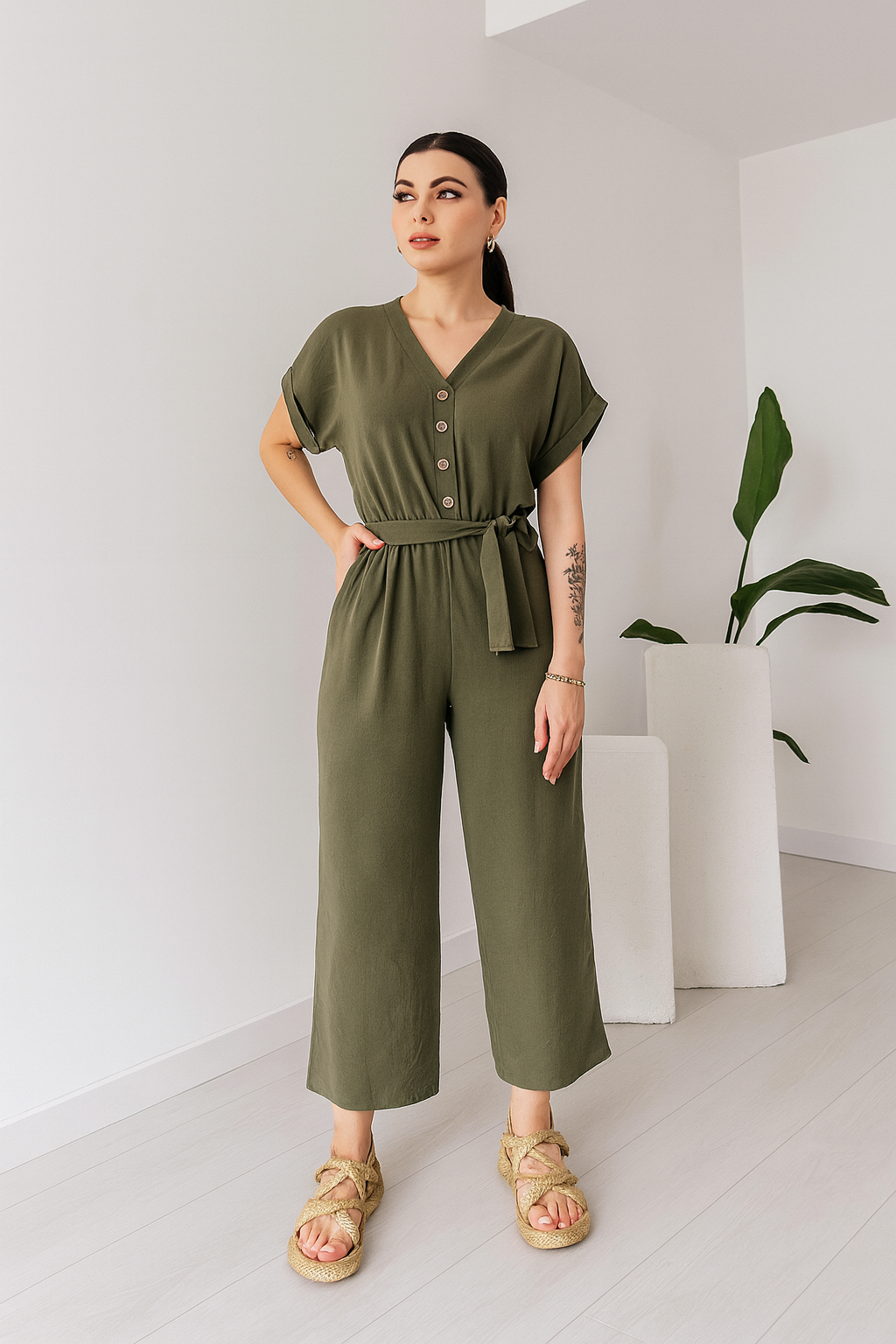 Triplechic™ V-Neck Lace-Up Jumpsuit