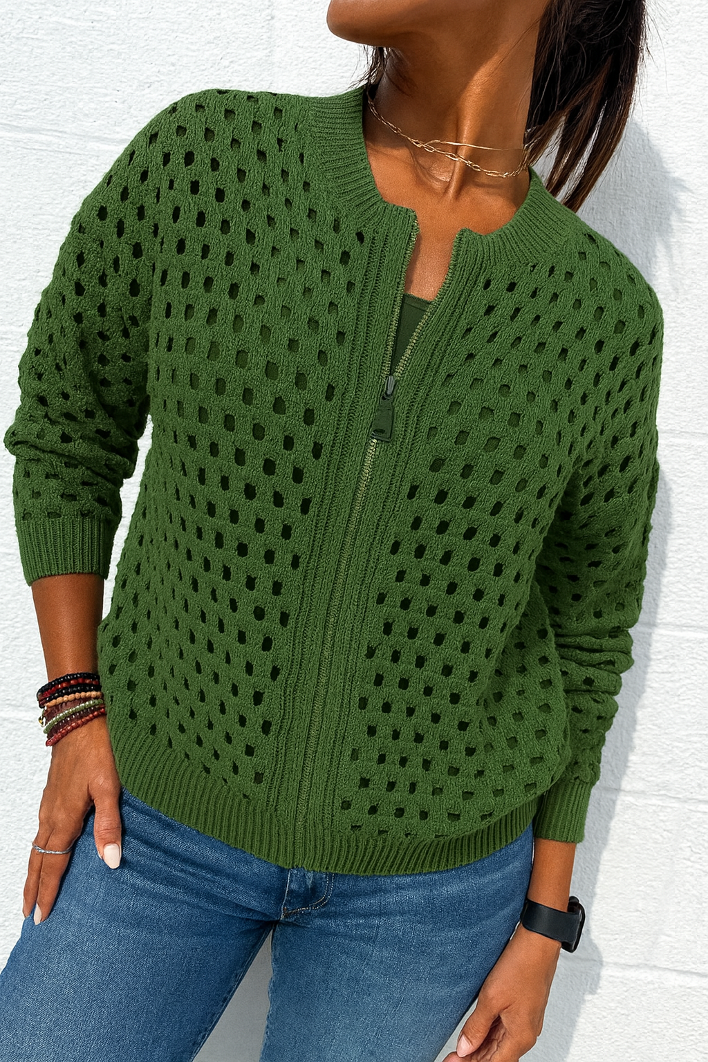Triplechic™ Hollow Knit Zip Jacket