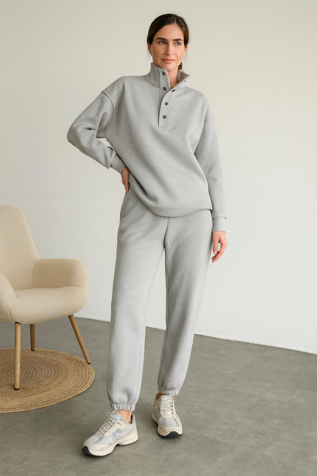 Triplechic™ Buttoned Stand-Collar Suit Set