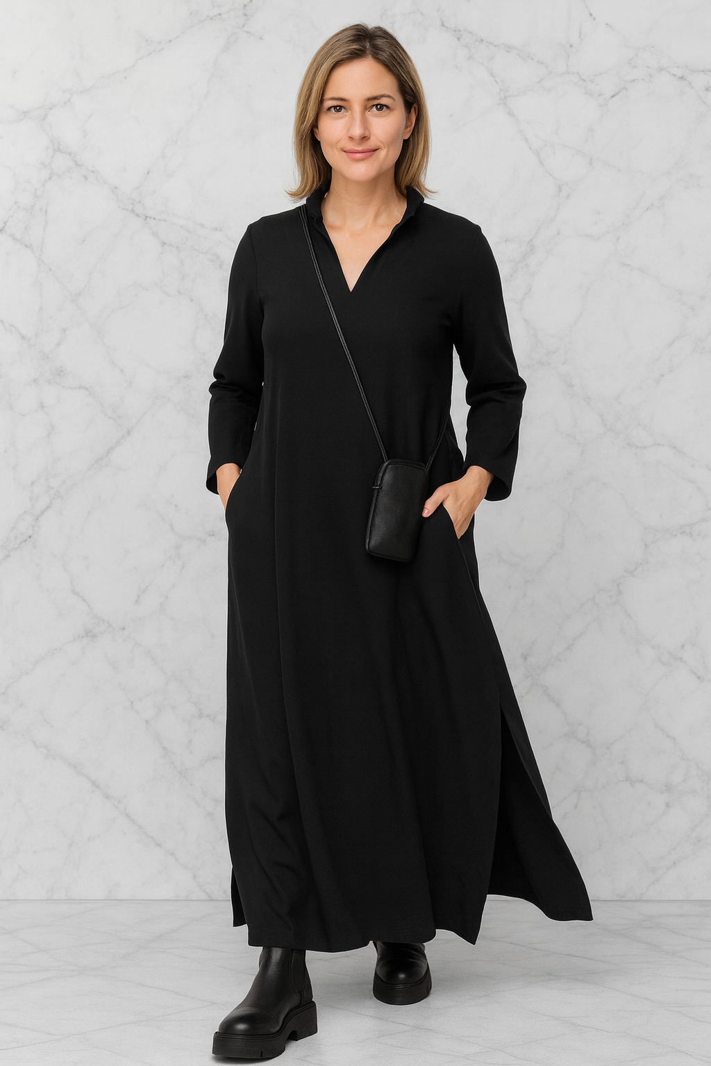 Triplechic™ Effortless V-Neck Long-Sleeve Dress