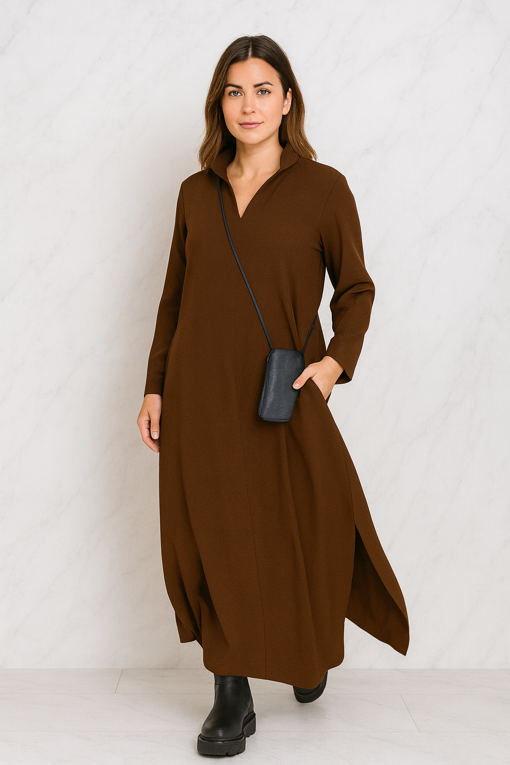 Triplechic™ Effortless V-Neck Long-Sleeve Dress