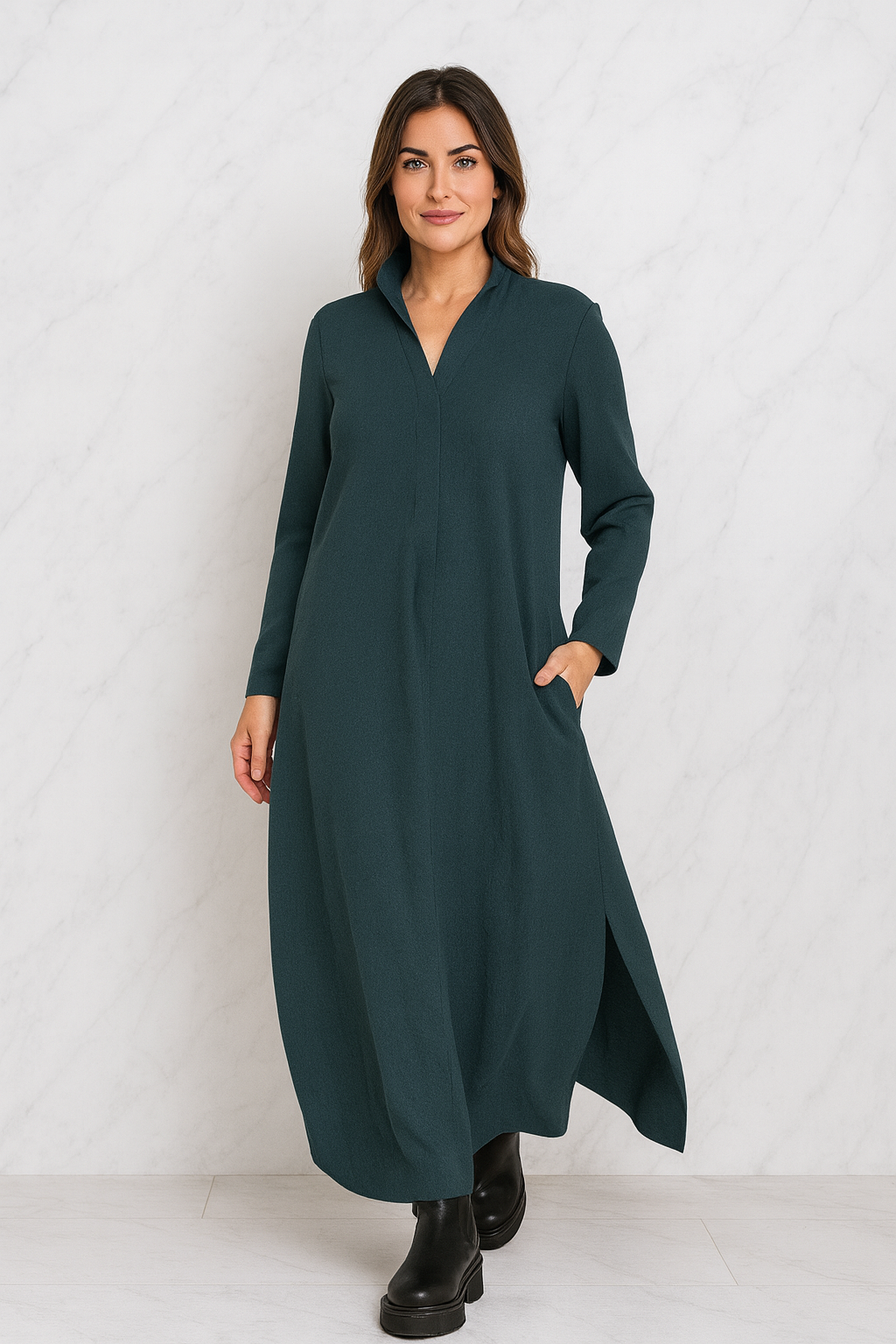 Triplechic™ Effortless V-Neck Long-Sleeve Dress