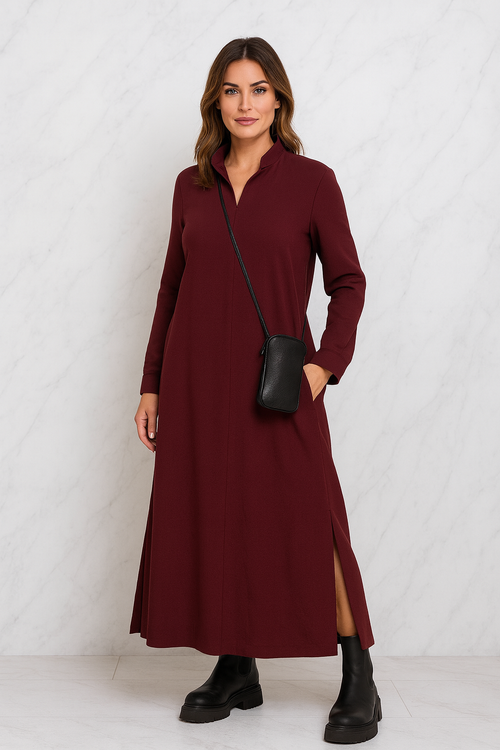 Triplechic™ Effortless V-Neck Long-Sleeve Dress
