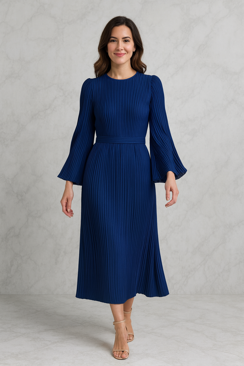 Triplechic™ Elegant Pleated Bell-Sleeve Dress