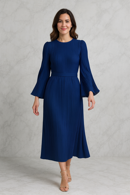Triplechic™ Elegant Pleated Bell-Sleeve Dress