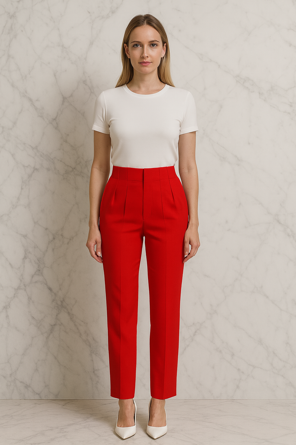 Triplechic™ Pleated High-Waist Slim Pants