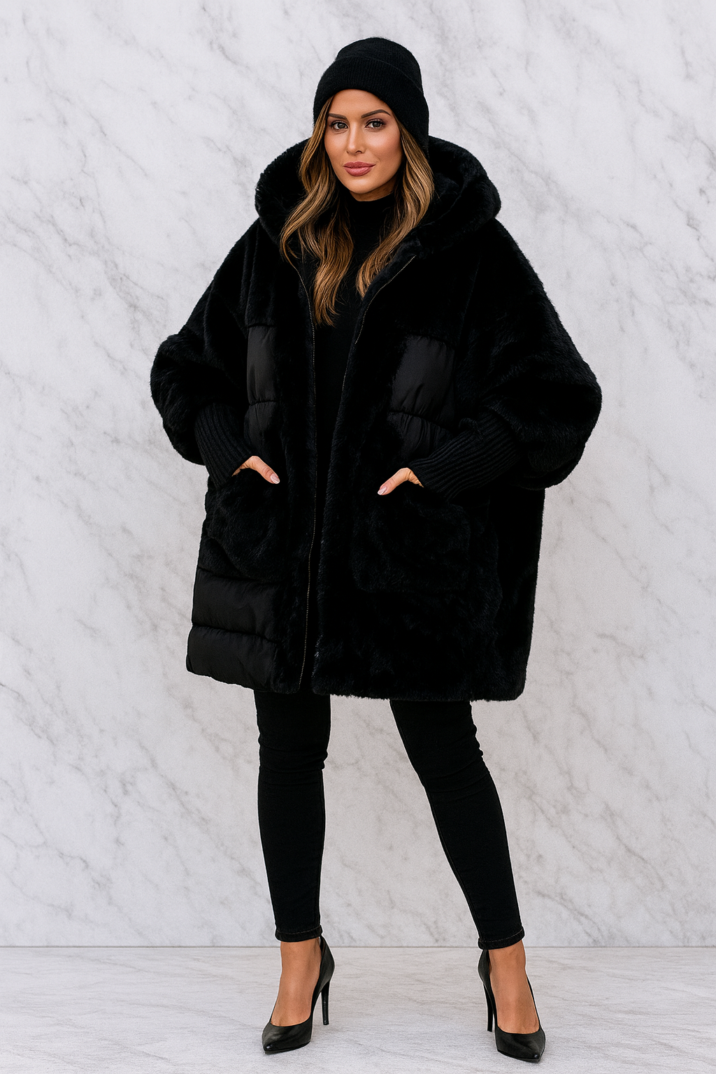 Triplechic™ Faux-Fur Patchwork Coat