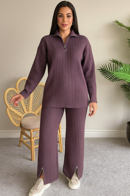 Triplechic™ Ribbed Zip Knit Lounge Set