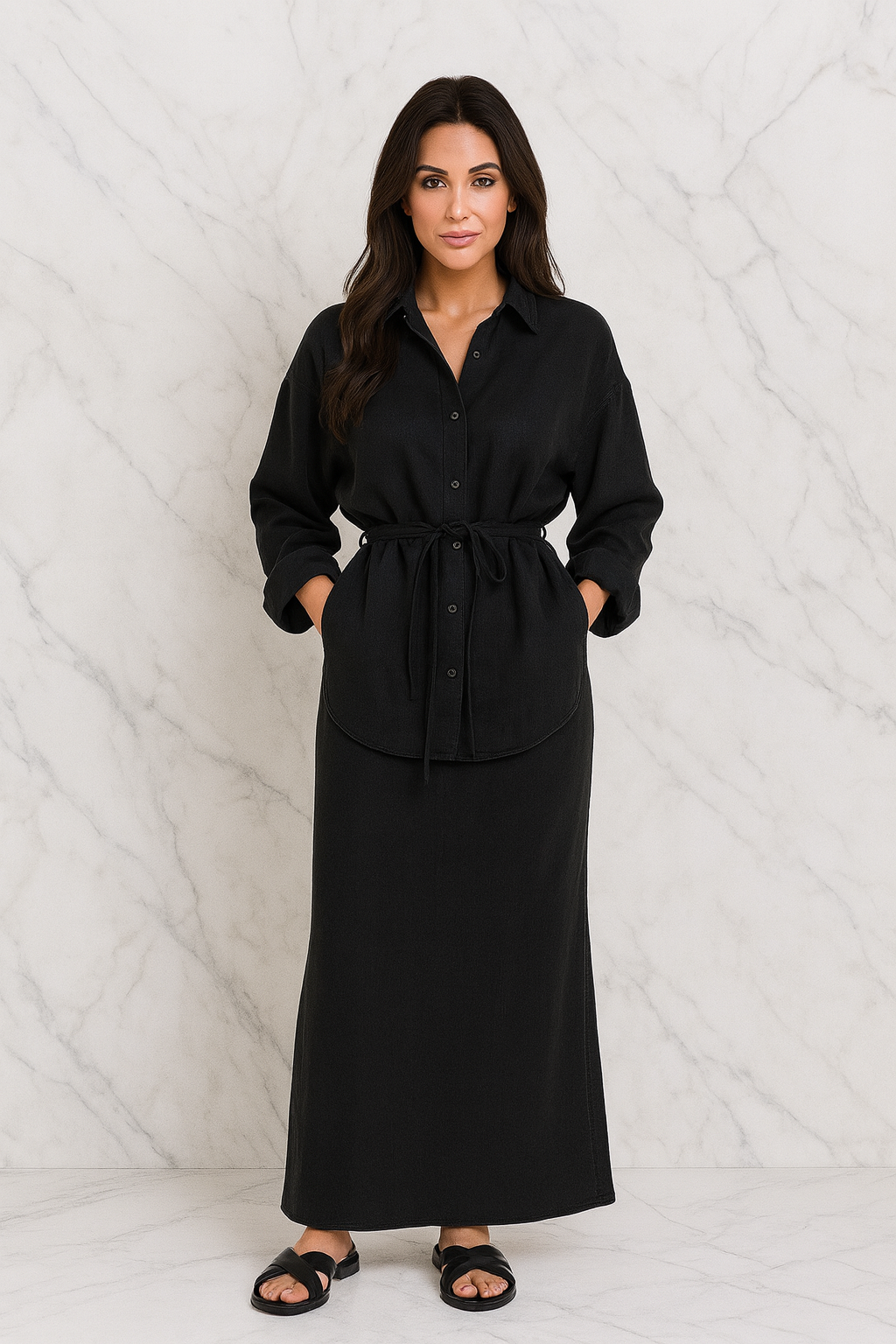 Triplechic™ Belted Denim Skirt Set