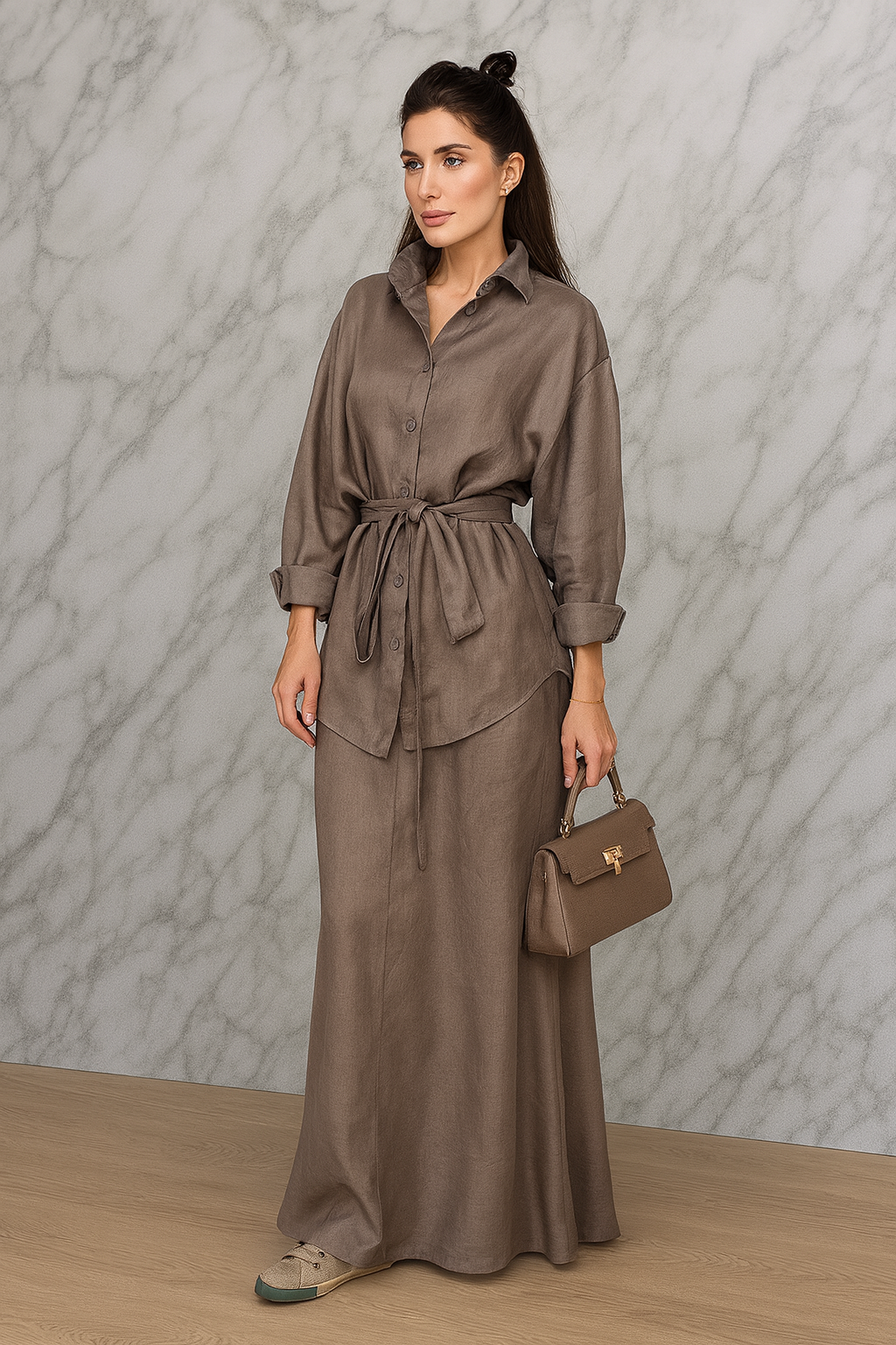 Triplechic™ Belted Denim Skirt Set