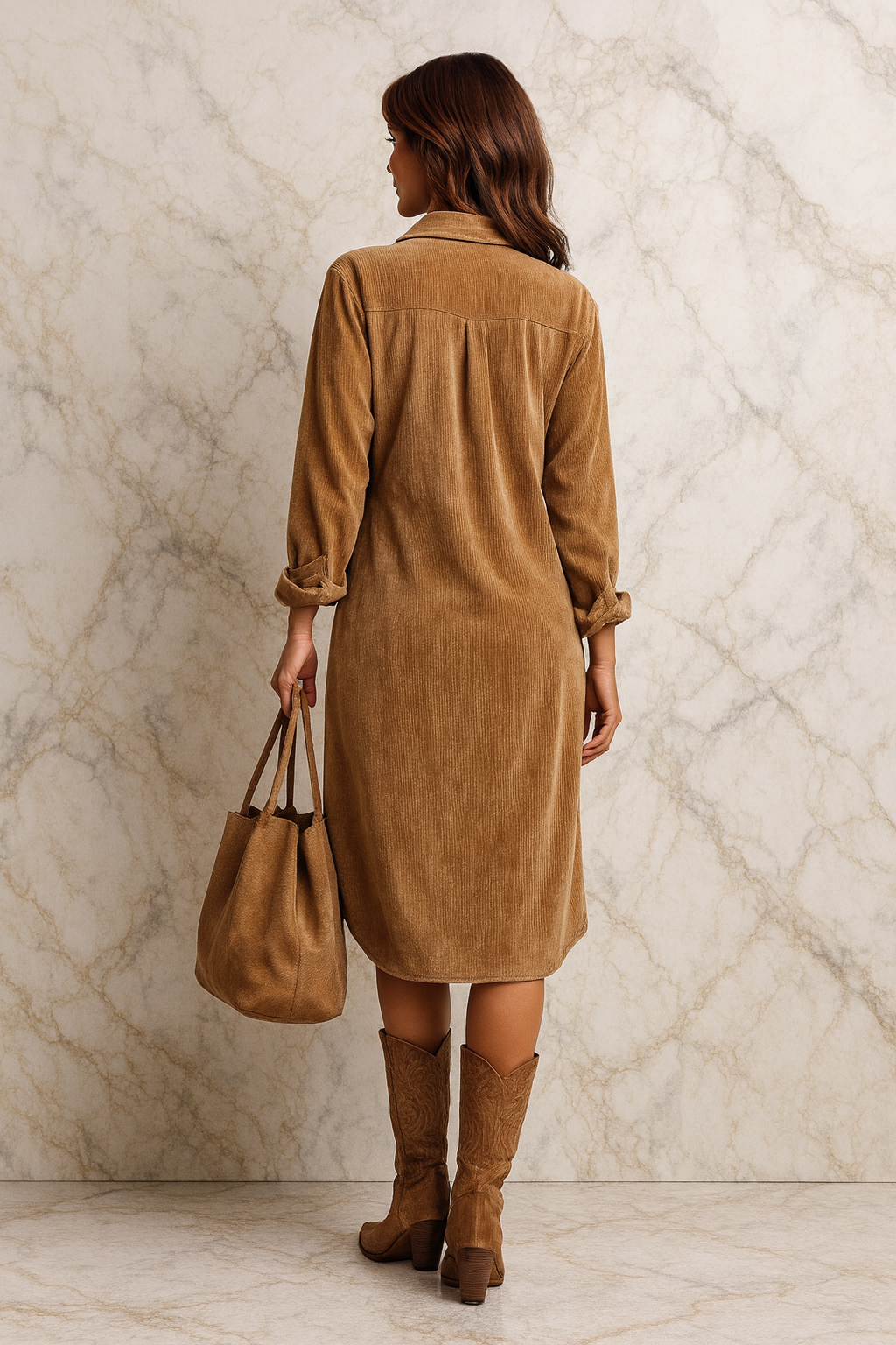 Triplechic™ Corduroy Long Sleeve Lapel Dress