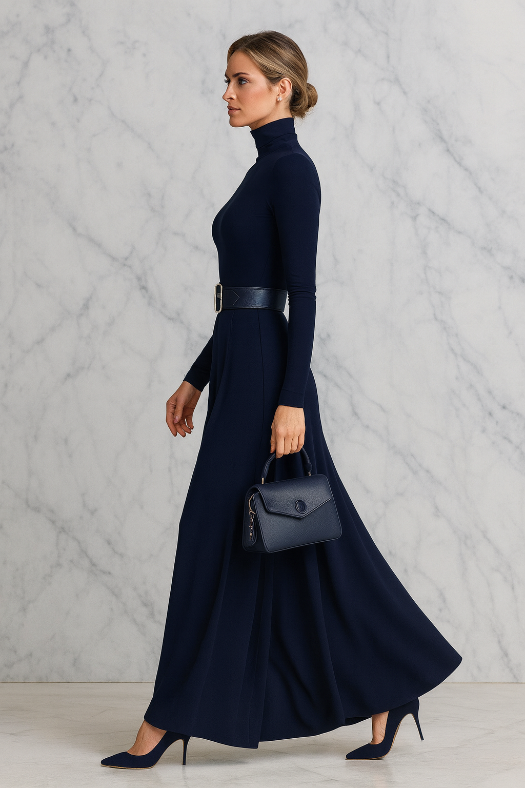 Triplechic™ Solid Color Long Sleeve Waist Dress