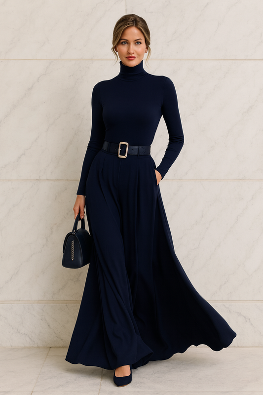 Triplechic™ Solid Color Long Sleeve Waist Dress