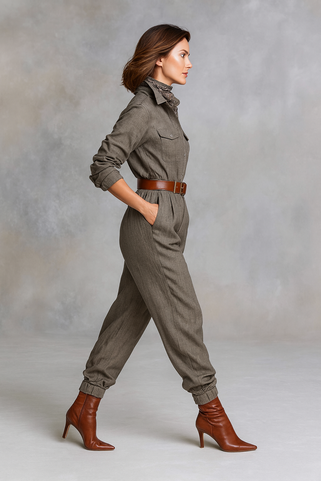 Triplechic™ Long Sleeve Lapel Jumpsuit