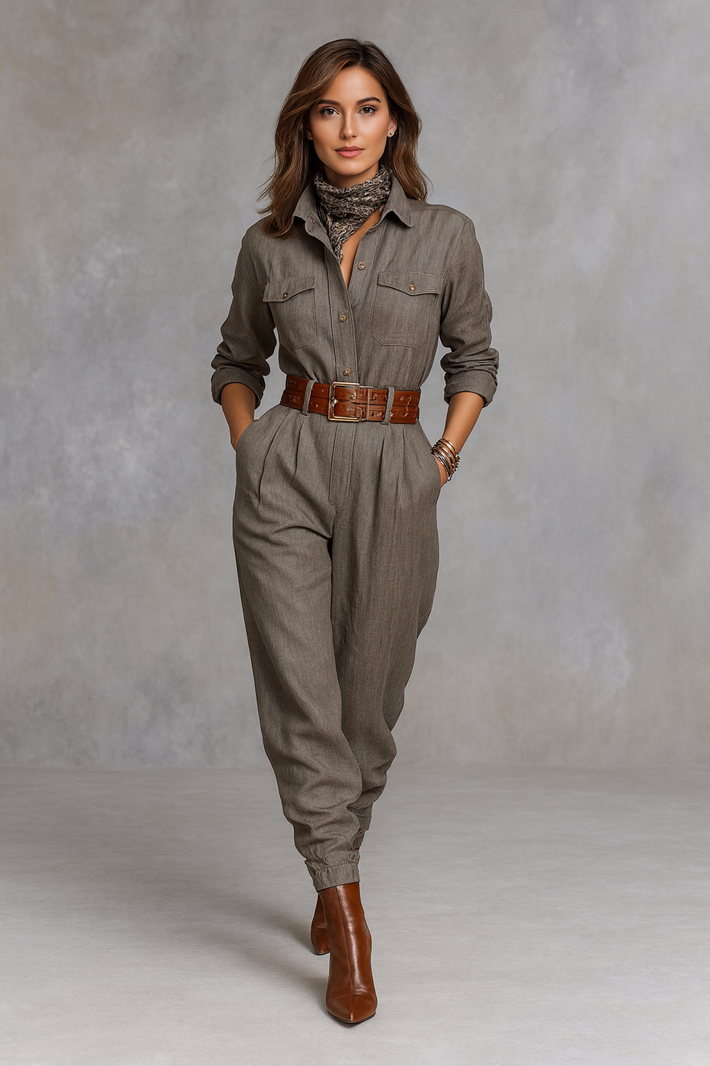 Triplechic™ Long Sleeve Lapel Jumpsuit