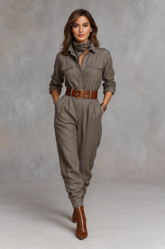 Triplechic™ Long Sleeve Lapel Jumpsuit
