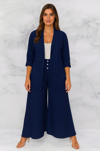 Triplechic™ Cotton Linen Wide-Leg Cardigan Set